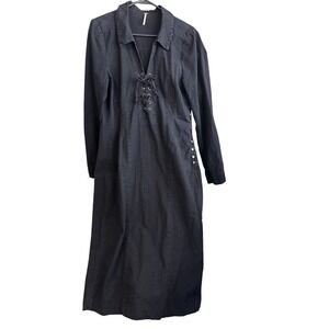 Free People Black Long Sleeve Gothic Lace Up Size Large Whimsigoth Maxi Dress